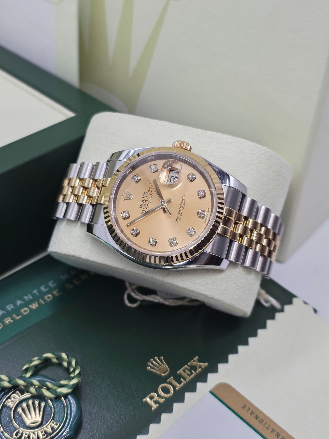 Rolex Datejust 36mm Watch Ref 116233, Champagne &amp; Diamond Dial, 2016 Full Set