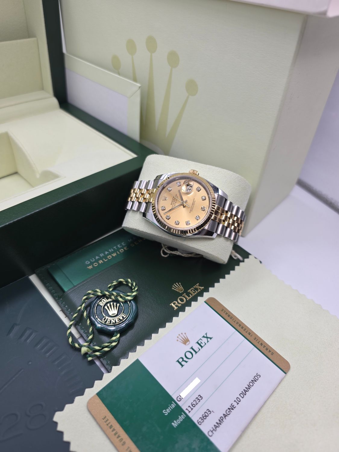 Rolex Datejust 36mm Watch Ref 116233, Champagne &amp; Diamond Dial, 2016 Full Set