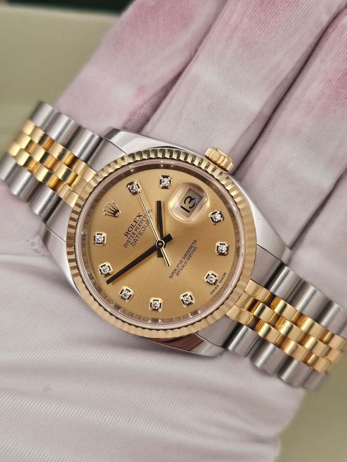 Rolex Datejust 36mm Watch Ref 116233, Champagne &amp; Diamond Dial, 2016 Full Set