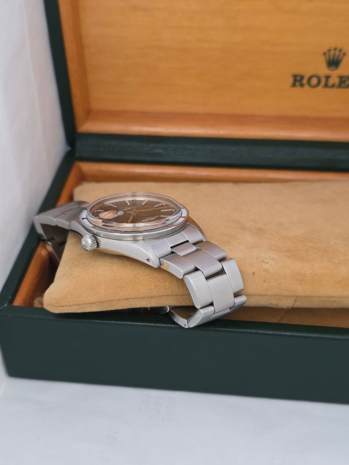 Rolex Oyster Perpetual Date 15010 - Rare Black 'Error' Dial - Box &amp; Booklets