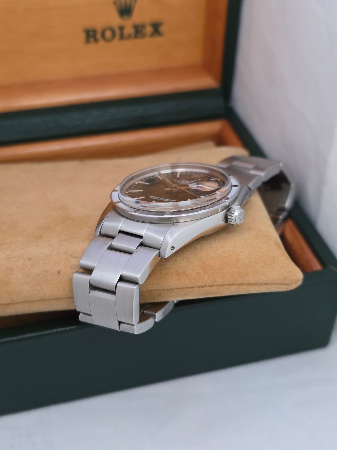 Rolex Oyster Perpetual Date 15010 - Rare Black 'Error' Dial - Box &amp; Booklets