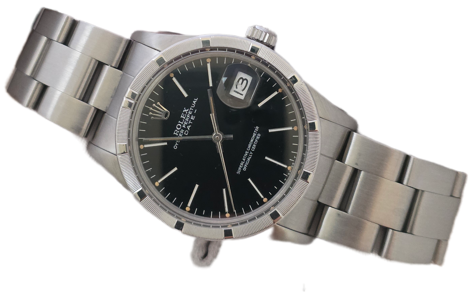 Rolex Oyster Perpetual Date 15010 - Rare Black 'Error' Dial - Box &amp; Booklets