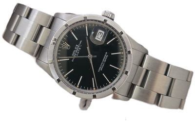 Rolex Oyster Perpetual Date 15010 - Rare Black 'Error' Dial - Box &amp; Booklets