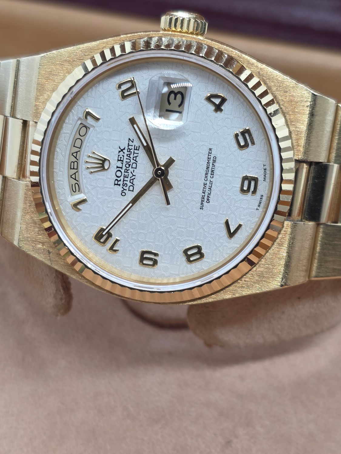 Rolex Day-Date Oysterquartz 19018, Box/Papers, Rare Dial Orig Receipt &amp; Sticker