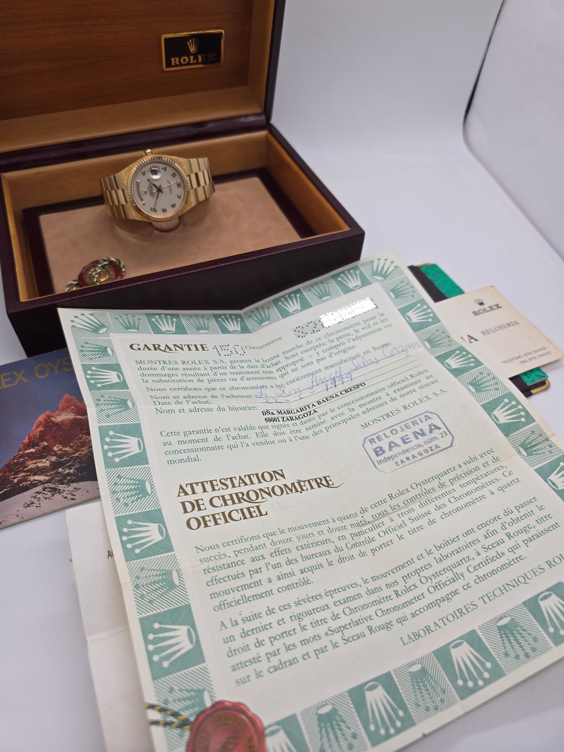 Rolex Day-Date Oysterquartz 19018, Box/Papers, Rare Dial Orig Receipt &amp; Sticker