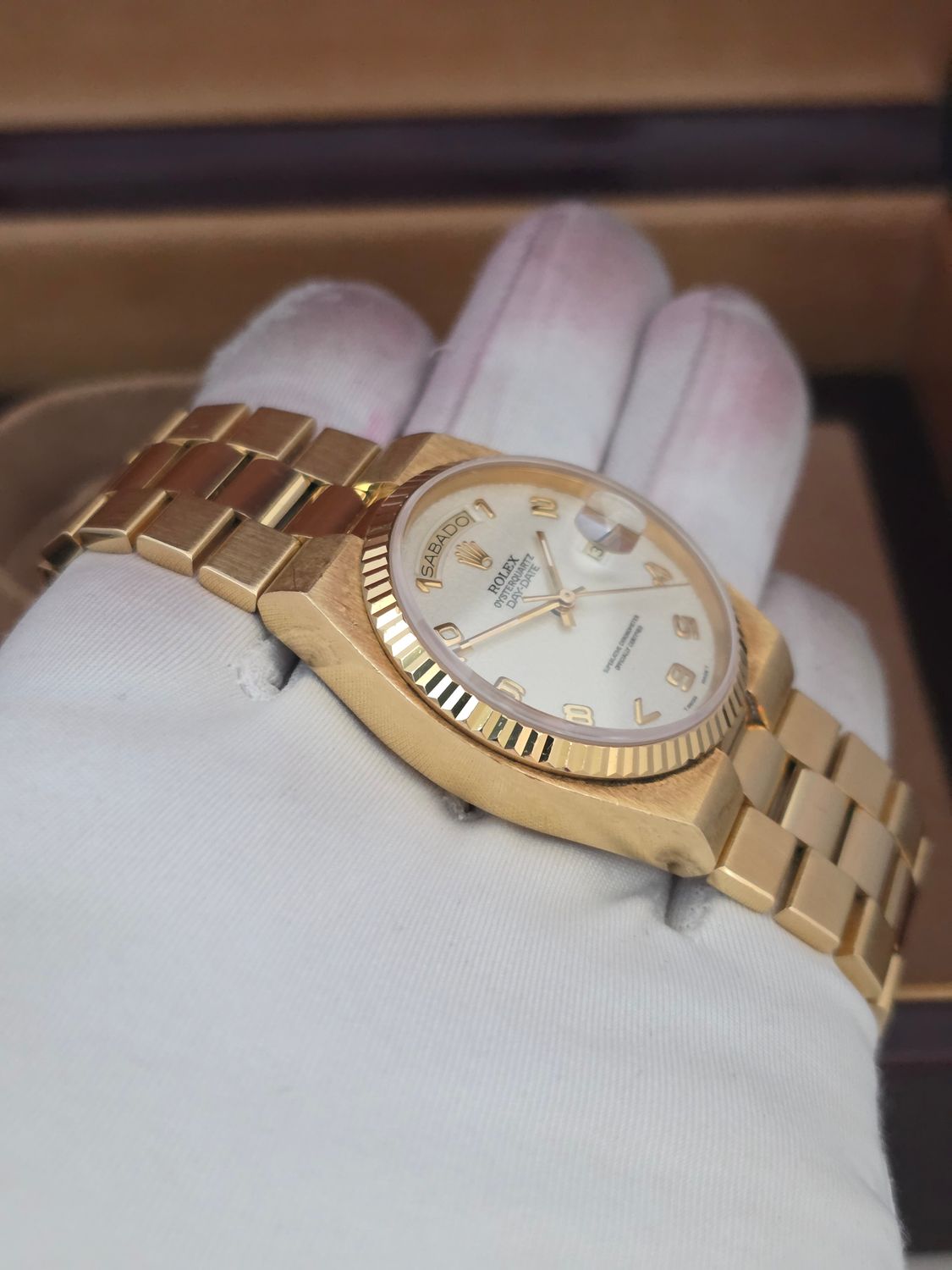 Rolex Day-Date Oysterquartz 19018, Box/Papers, Rare Dial Orig Receipt &amp; Sticker