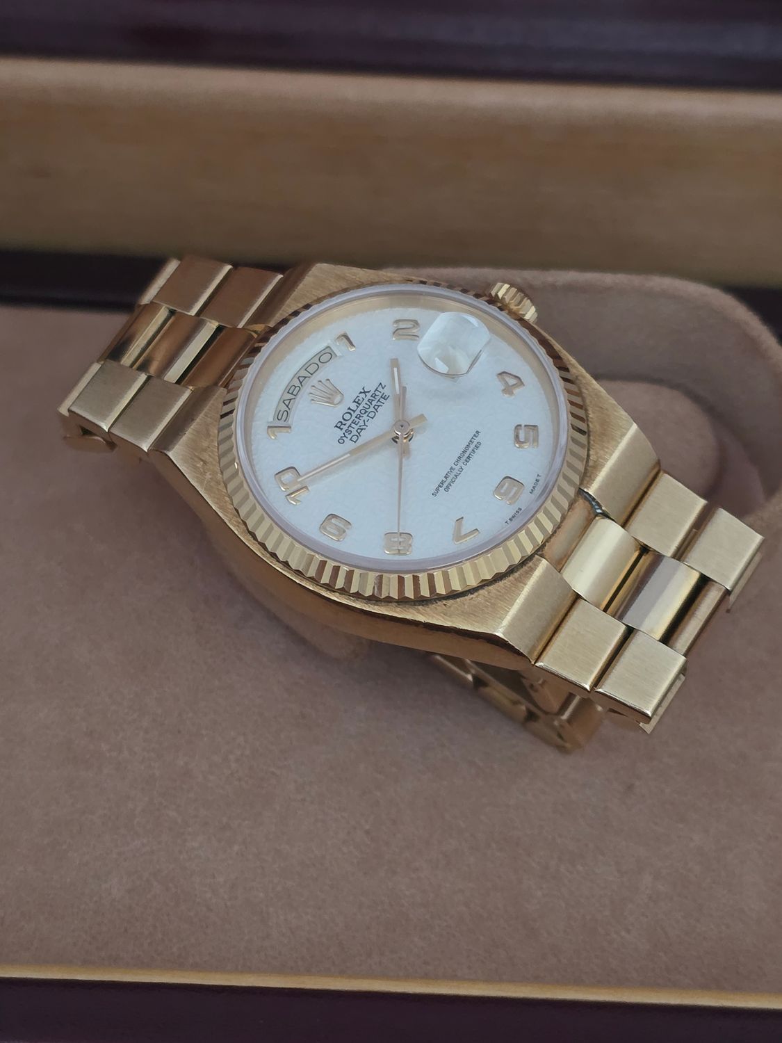 Rolex Day-Date Oysterquartz 19018, Box/Papers, Rare Dial Orig Receipt &amp; Sticker