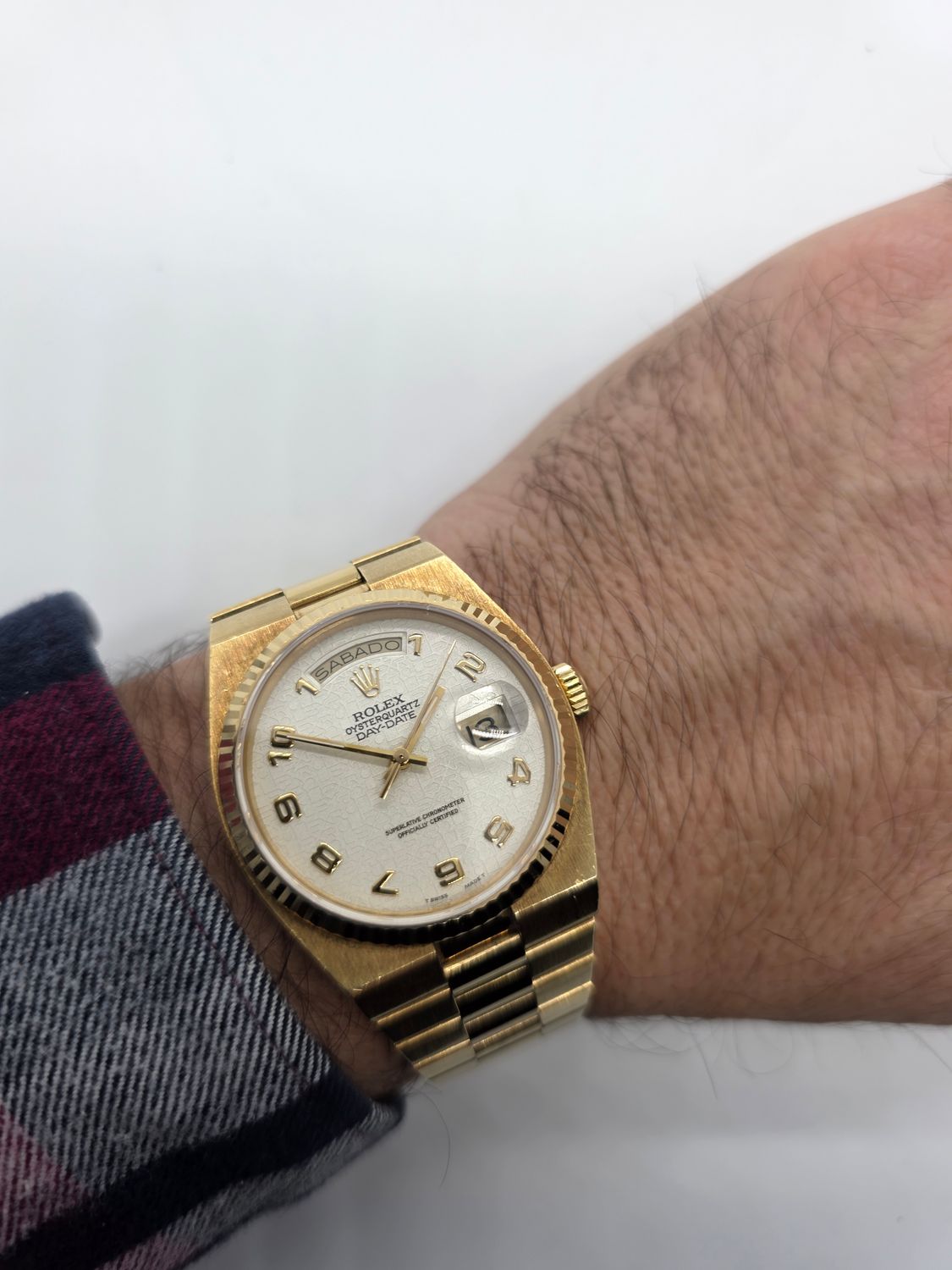 Rolex Day-Date Oysterquartz 19018, Box/Papers, Rare Dial Orig Receipt &amp; Sticker