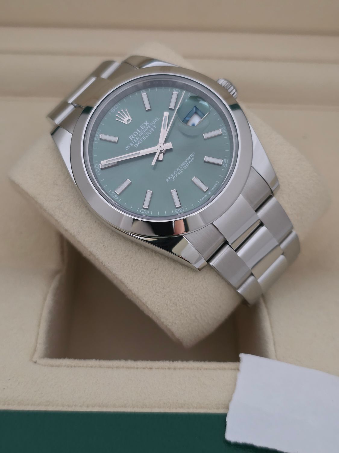 Rolex Datejust 41 Mint Green 126300, 2022 Full Set Immaculate Condition