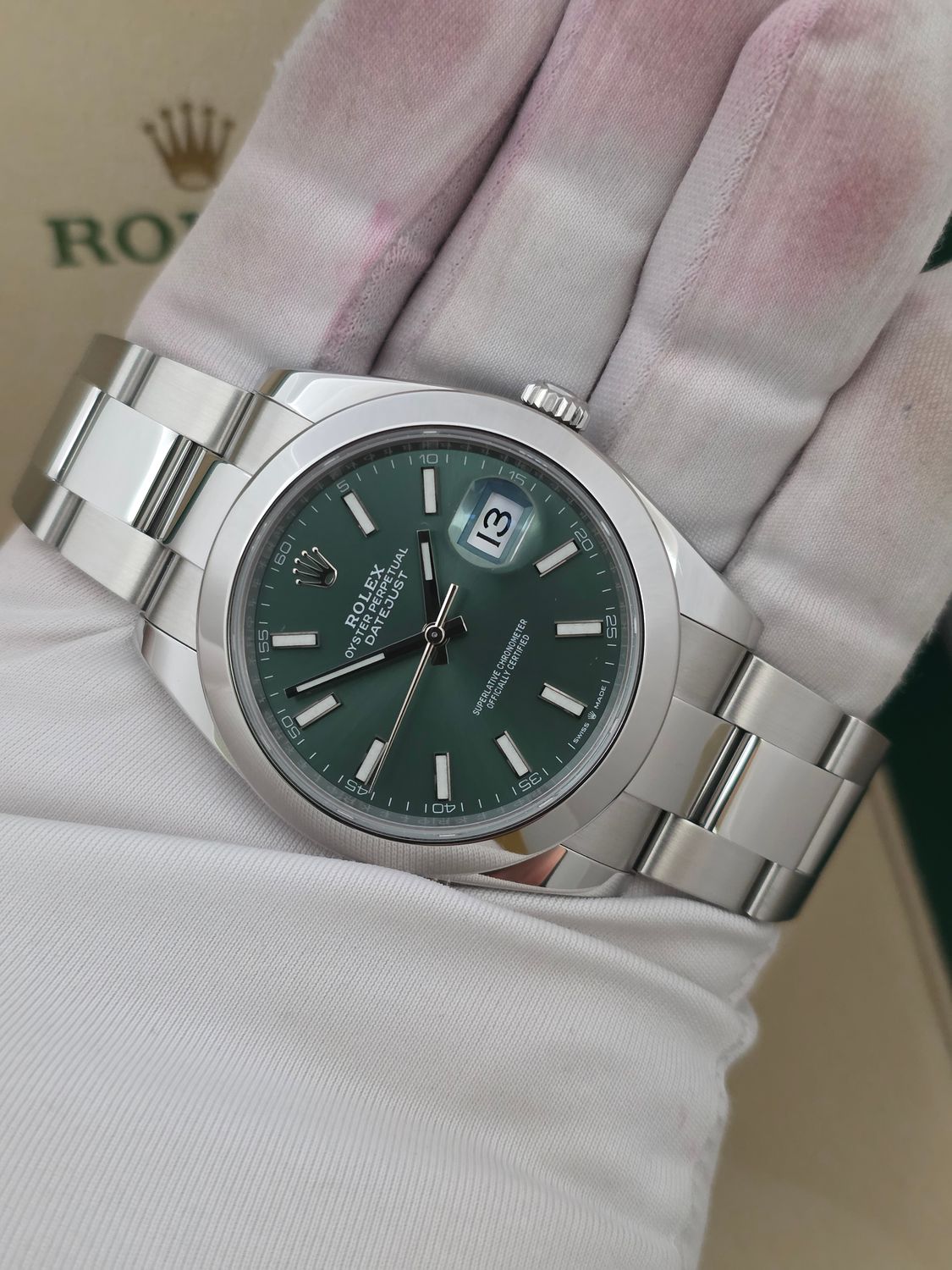 Rolex Datejust 41 Mint Green 126300, 2022 Full Set Immaculate Condition