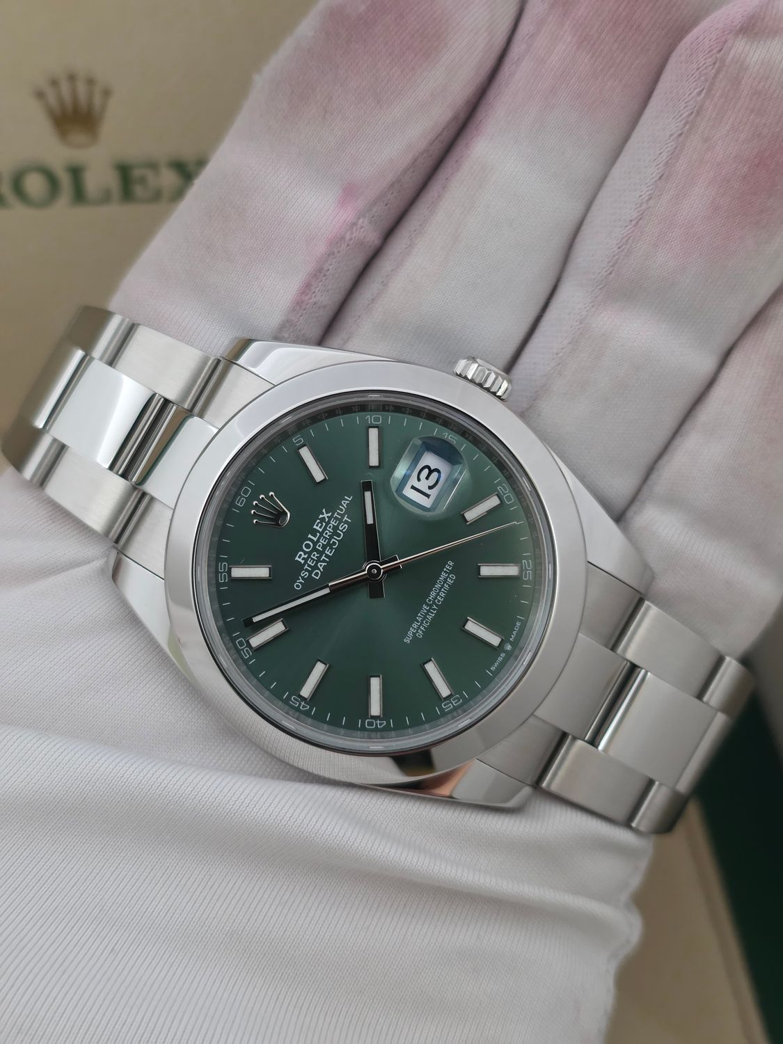 Rolex Datejust 41 Mint Green 126300, 2022 Full Set Immaculate Condition