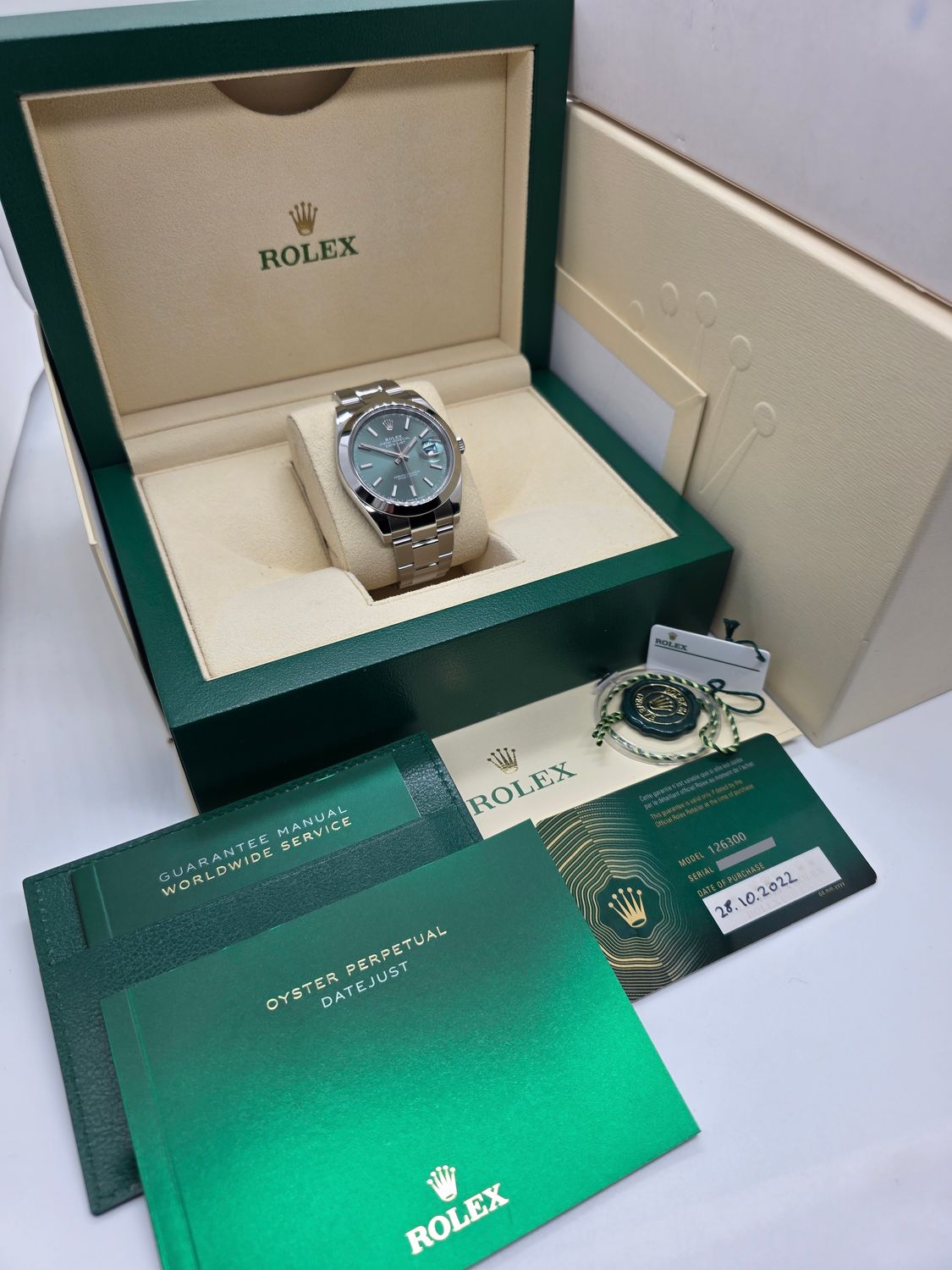 Rolex Datejust 41 Mint Green 126300, 2022 Full Set Immaculate Condition