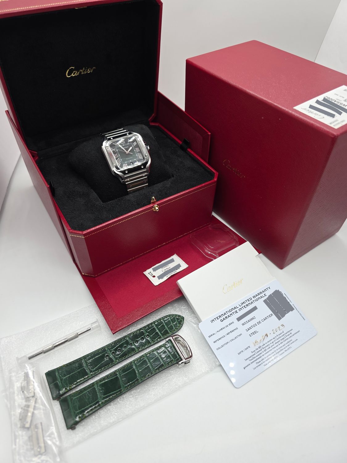 Cartier Santos De Cartier WSSA0062, Large Green Watch, 2023 Box &amp; Papers