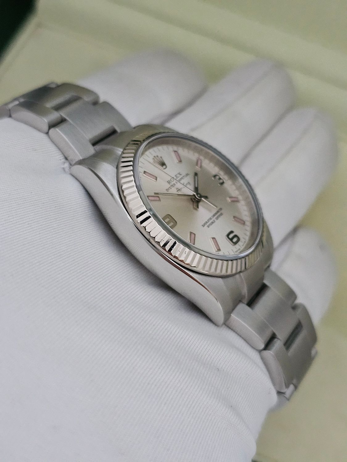 Rolex Airking Watch, Ref 114234 2012 Box &amp; Papers with Arabic 3,6,9 Silver Dial