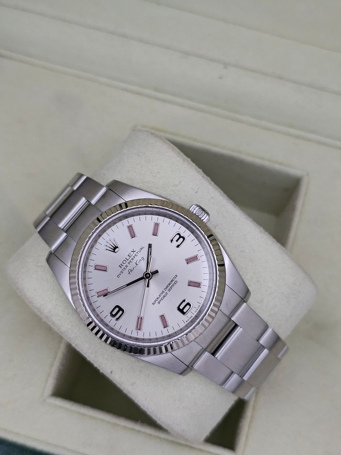 Rolex Airking Watch, Ref 114234 2012 Box &amp; Papers with Arabic 3,6,9 Silver Dial