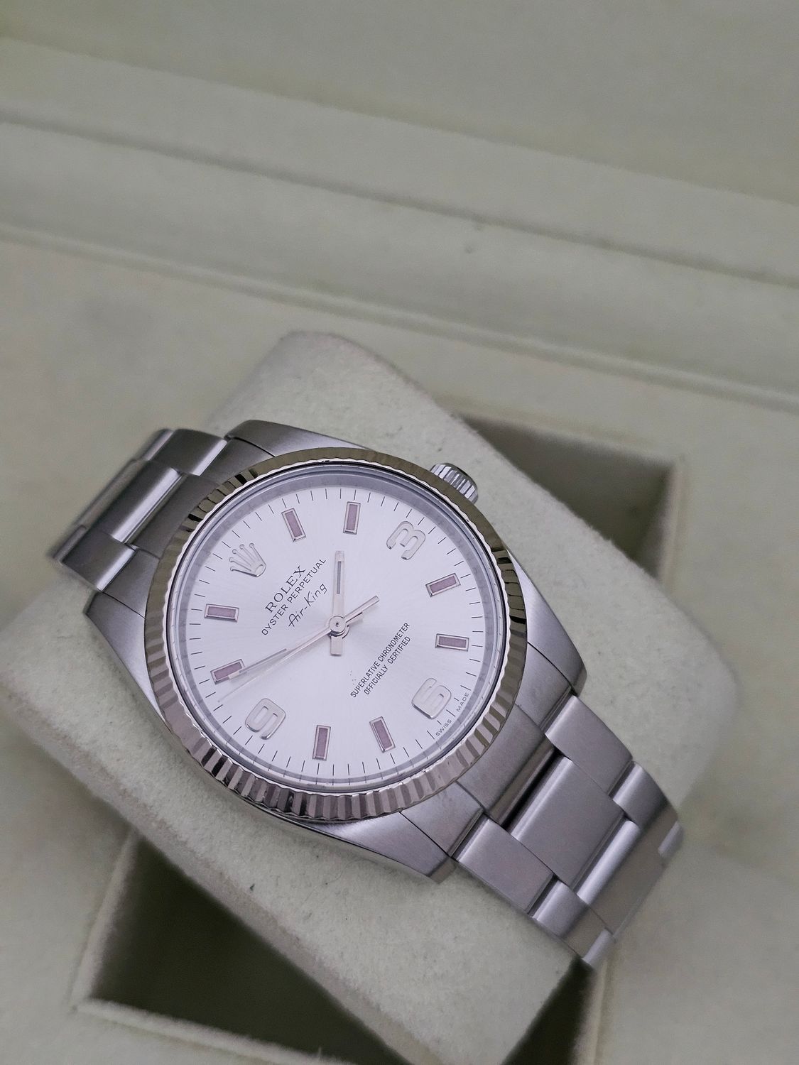 Rolex Airking Watch, Ref 114234 2012 Box &amp; Papers with Arabic 3,6,9 Silver Dial