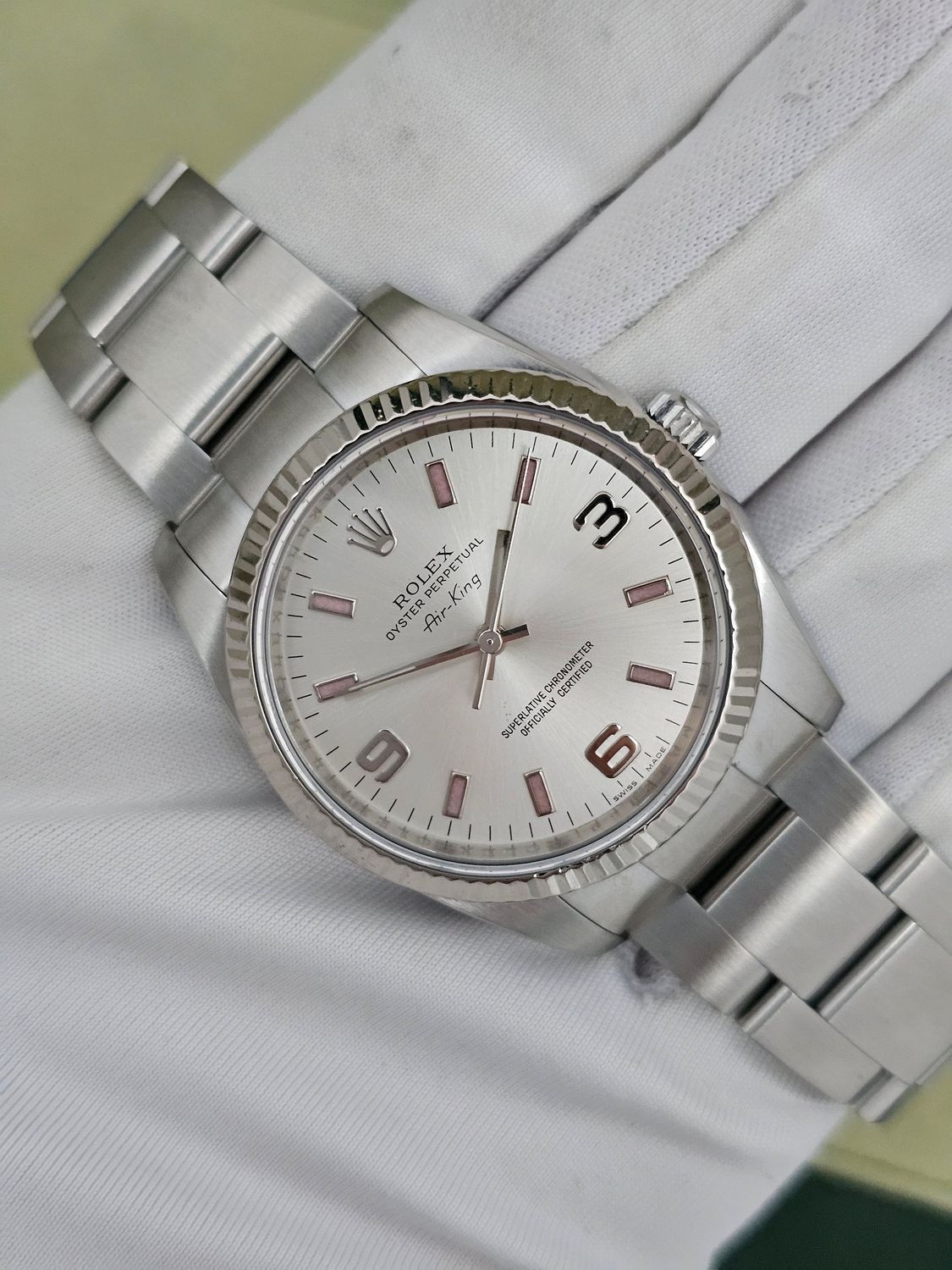 Rolex Airking Watch, Ref 114234 2012 Box &amp; Papers with Arabic 3,6,9 Silver Dial