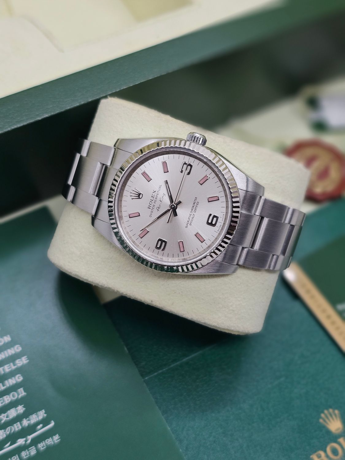 Rolex Airking Watch, Ref 114234 2012 Box &amp; Papers with Arabic 3,6,9 Silver Dial