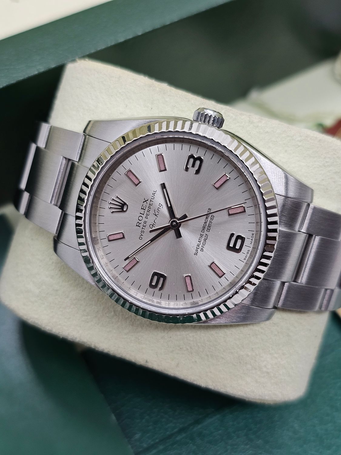 Rolex Airking Watch, Ref 114234 2012 Box &amp; Papers with Arabic 3,6,9 Silver Dial