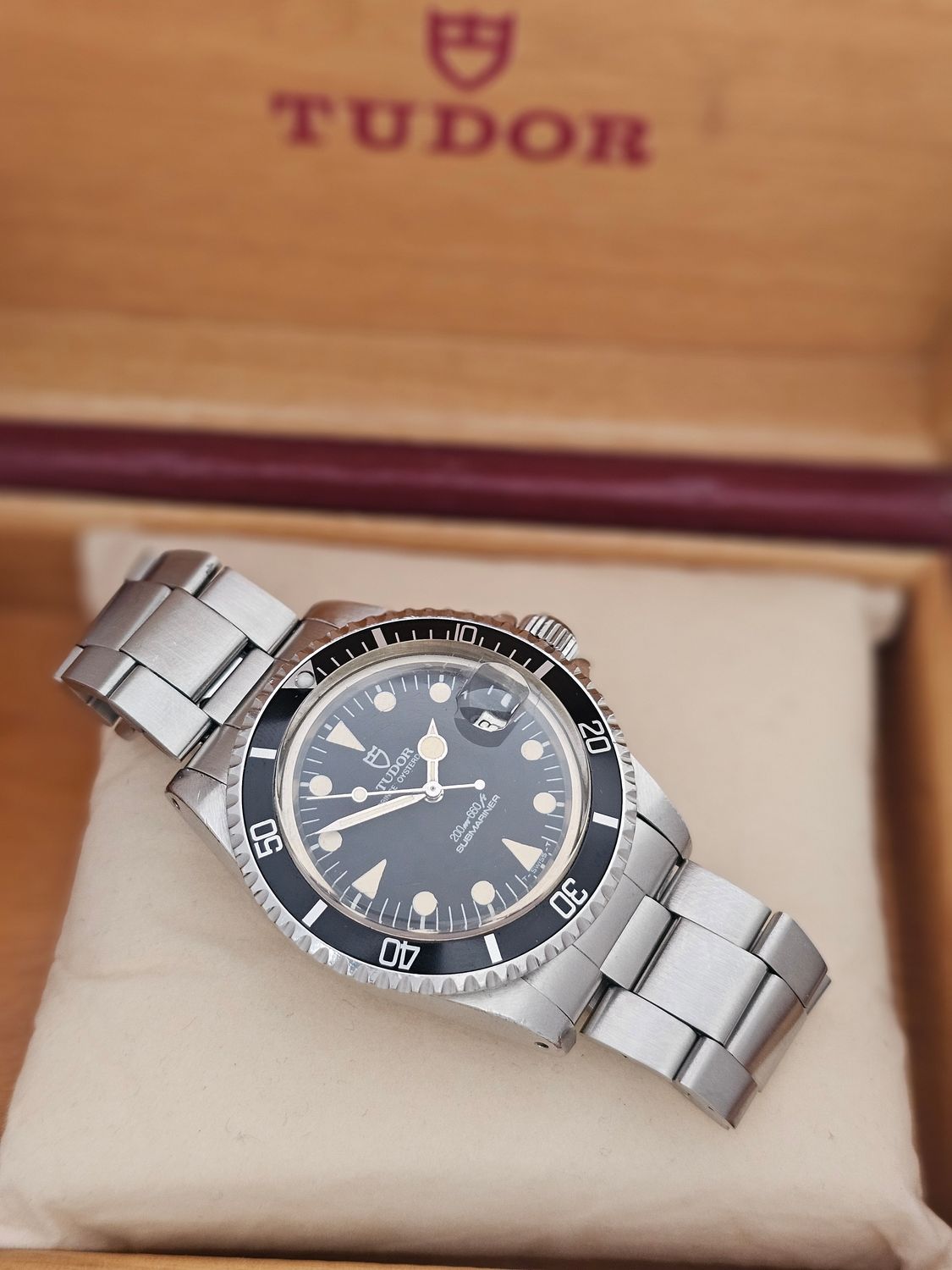 TUDOR Submariner Black 76100 Lollipop Watch, 1986 Box&amp;Papers, Receipt, Unpolished