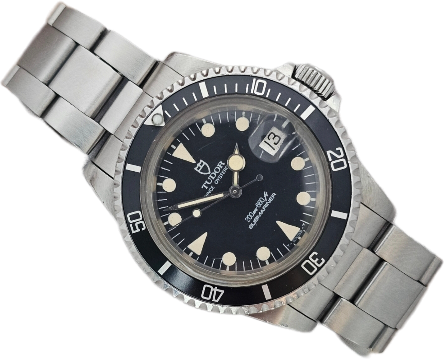 TUDOR Submariner Black 76100 Lollipop Watch, 1986 Box&amp;Papers, Receipt, Unpolished