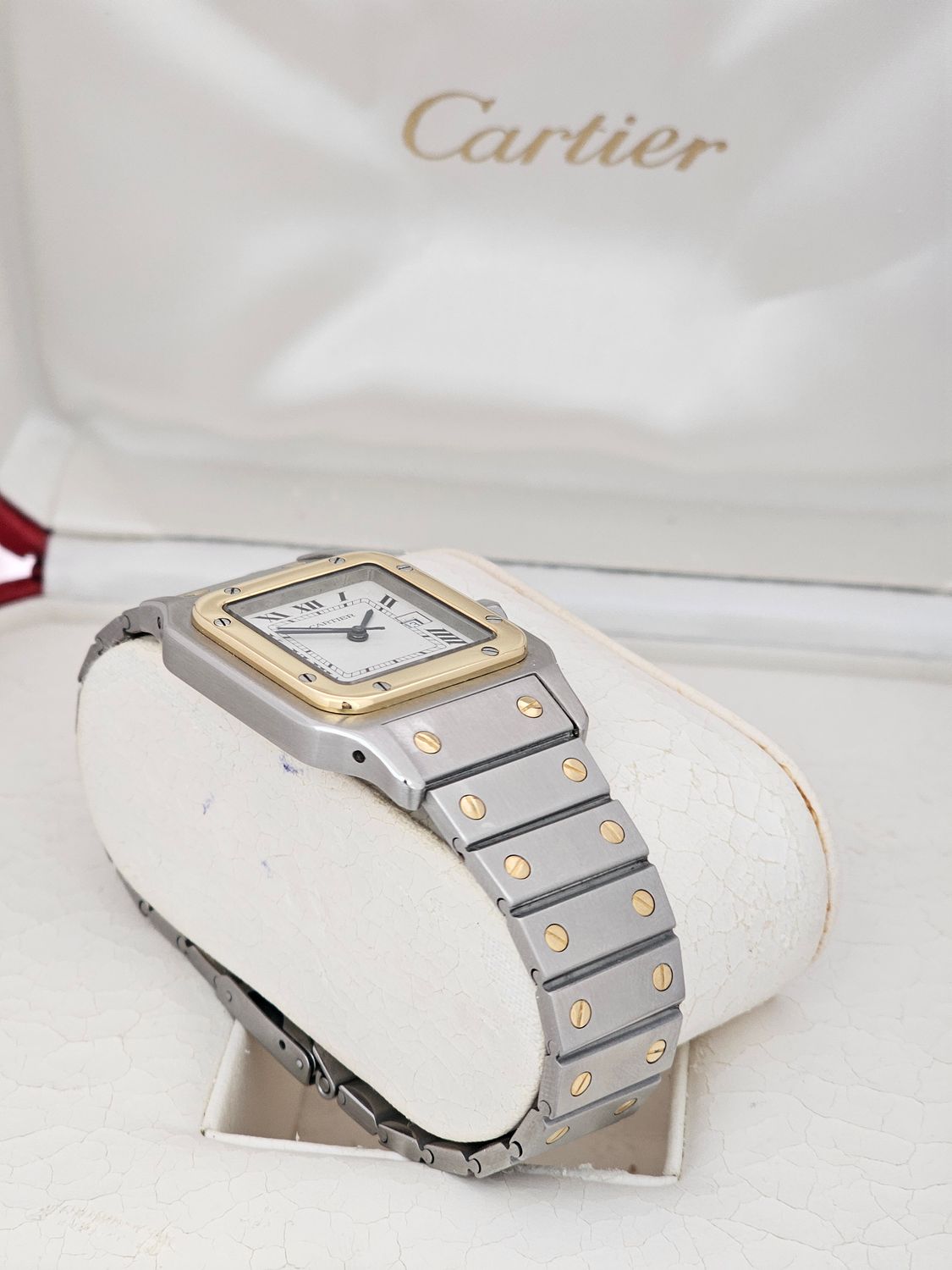 Cartier Santos Carree, White Dial Steel &amp; Gold Watch, Ref 2961
