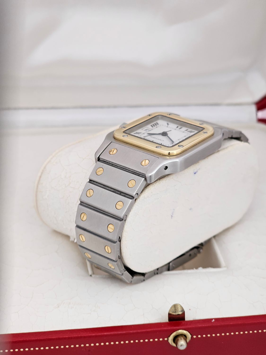 Cartier Santos Carree, White Dial Steel &amp; Gold Watch, Ref 2961