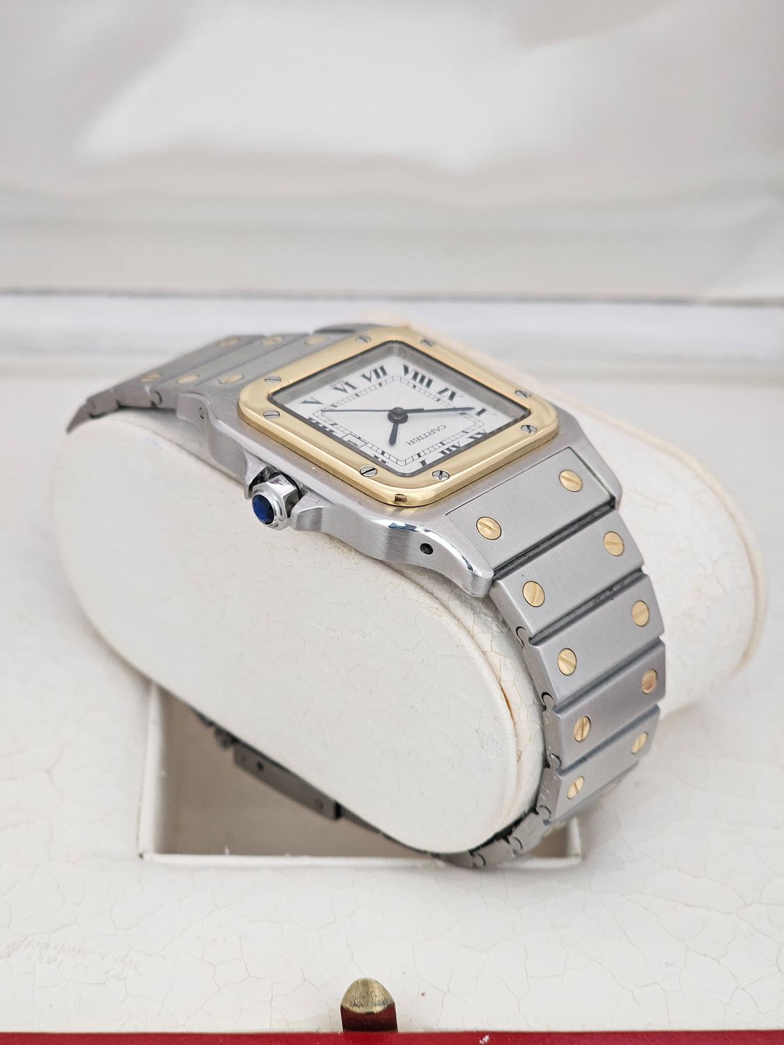 Cartier Santos Carree, White Dial Steel &amp; Gold Watch, Ref 2961