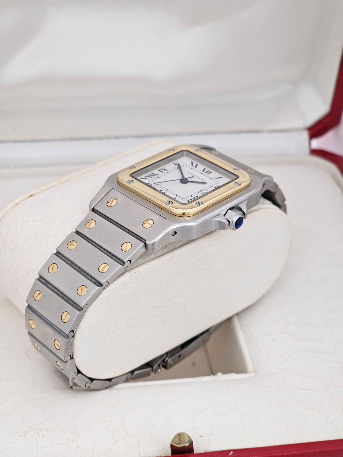 Cartier Santos Carree, White Dial Steel &amp; Gold Watch, Ref 2961