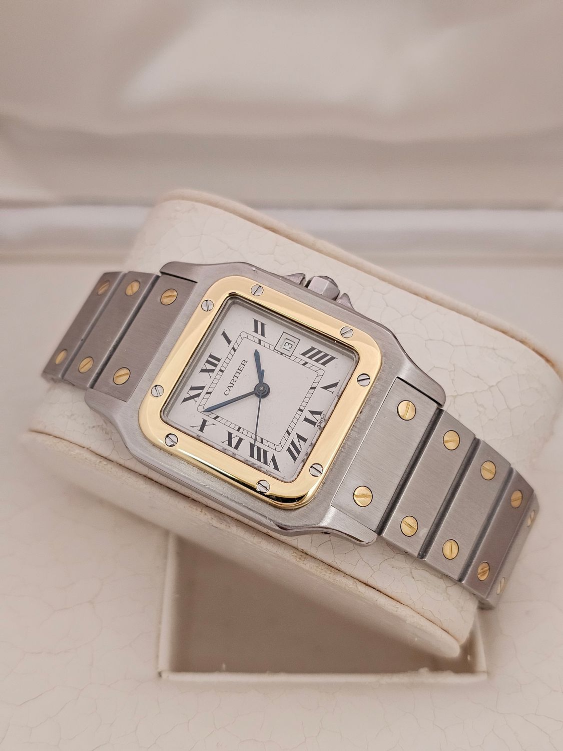 Cartier Santos Carree, White Dial Steel &amp; Gold Watch, Ref 2961