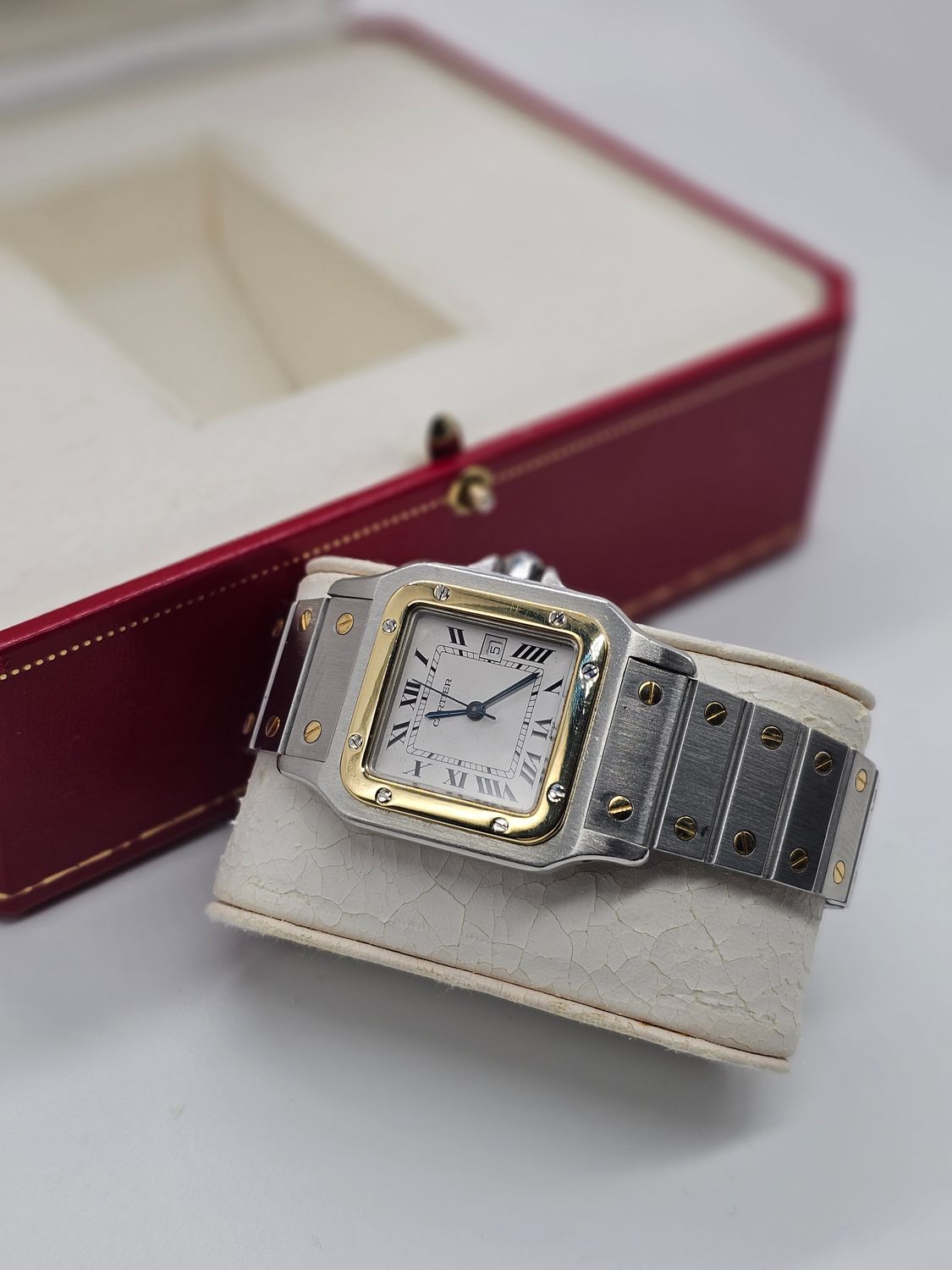 Cartier Santos Carree, White Dial Steel &amp; Gold Watch, Ref 2961
