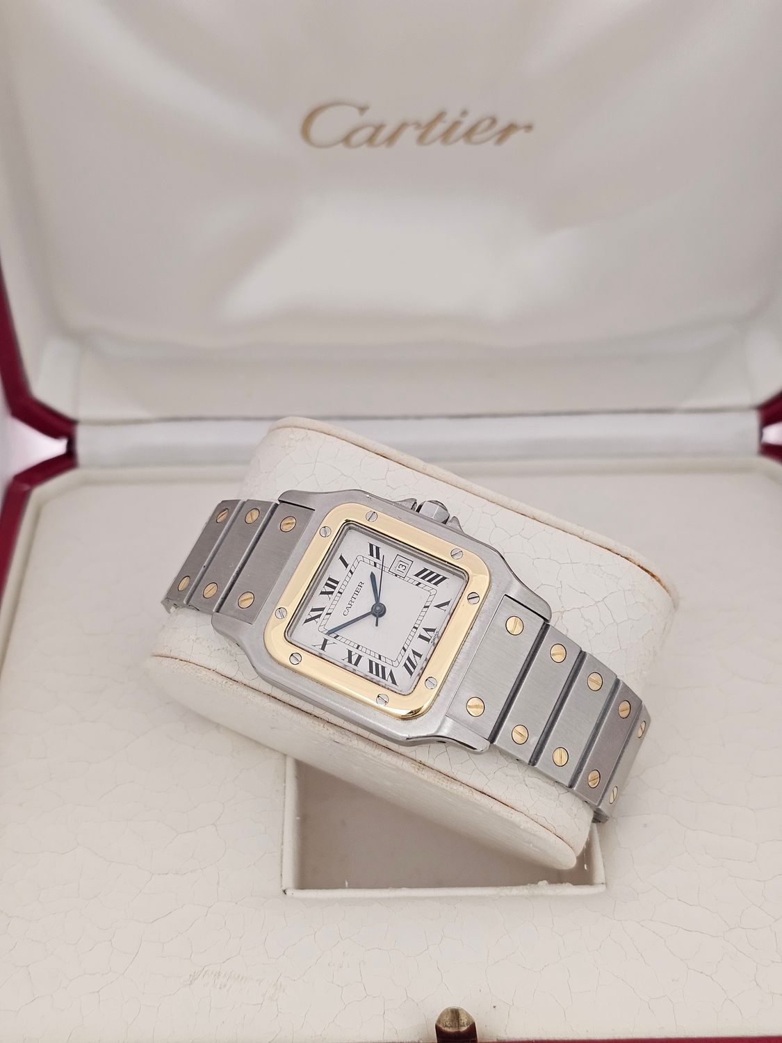 Cartier Santos Carree, White Dial Steel &amp; Gold Watch, Ref 2961