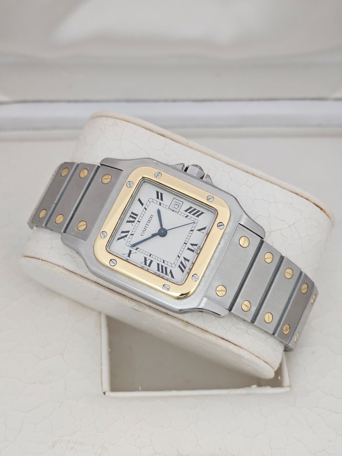 Cartier Santos Carree, White Dial Steel &amp; Gold Watch, Ref 2961