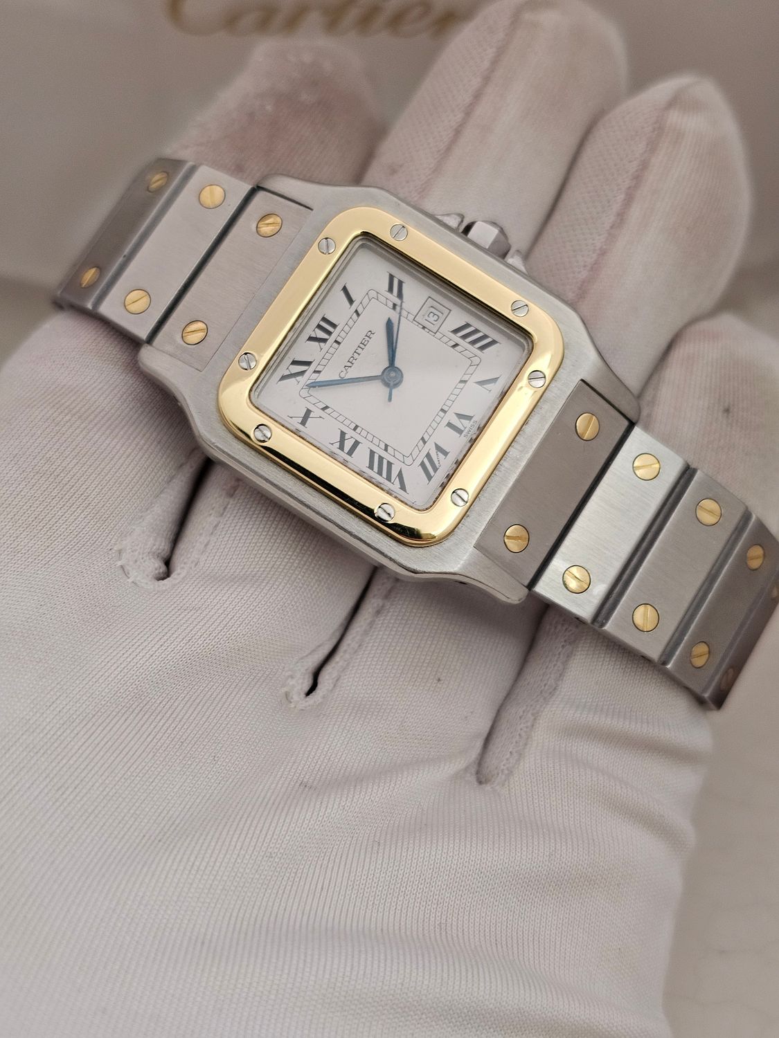 Cartier Santos Carree, White Dial Steel &amp; Gold Watch, Ref 2961