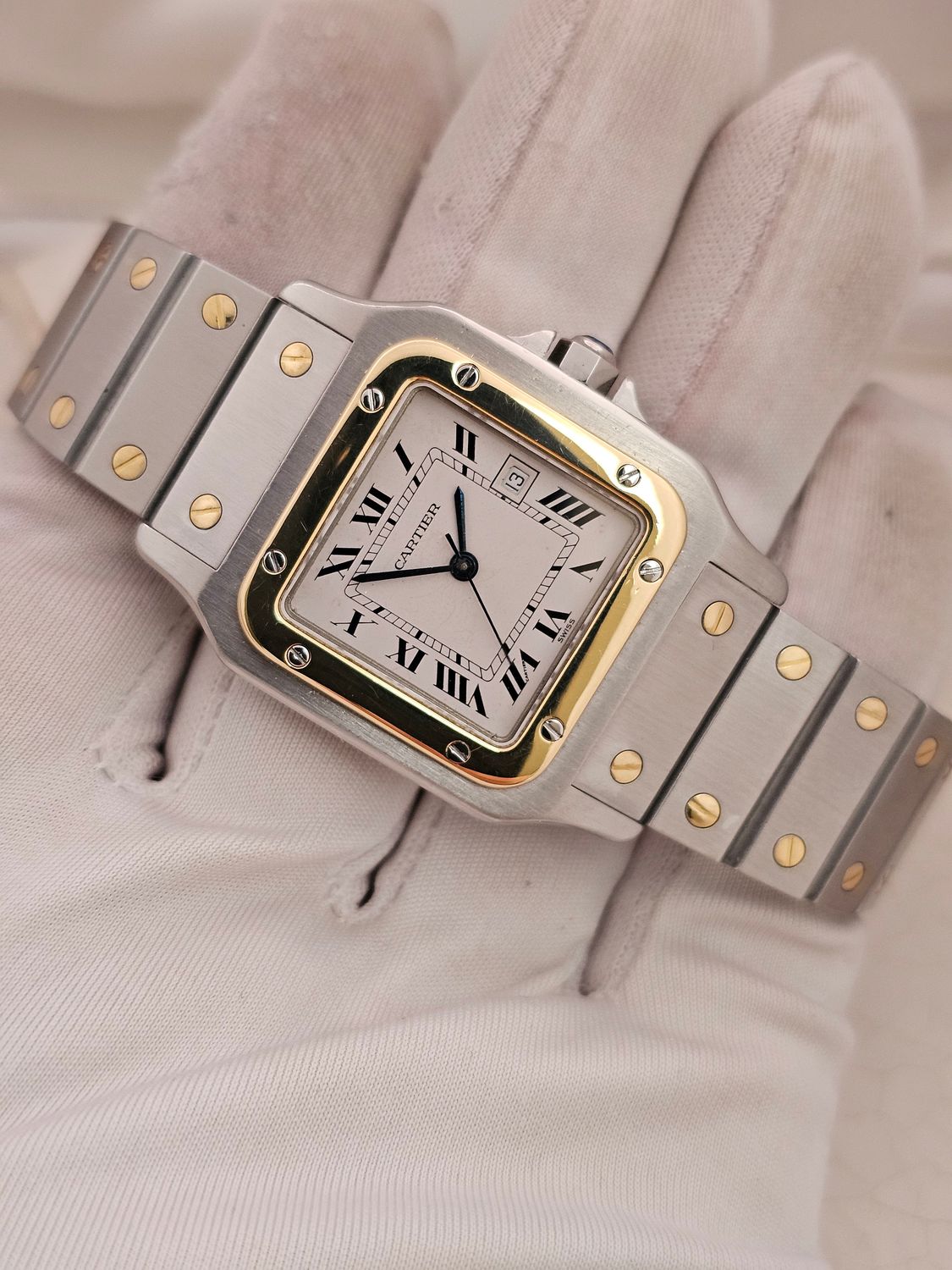 Cartier Santos Carree, White Dial Steel &amp; Gold Watch, Ref 2961