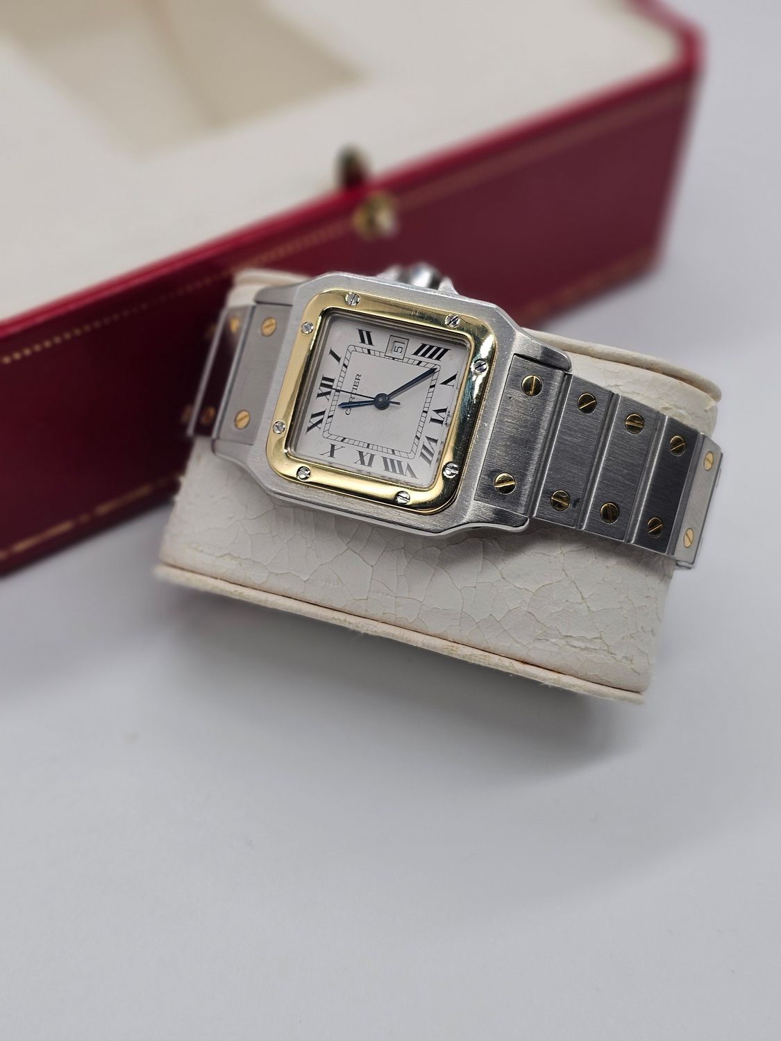 Cartier Santos Carree, White Dial Steel &amp; Gold Watch, Ref 2961