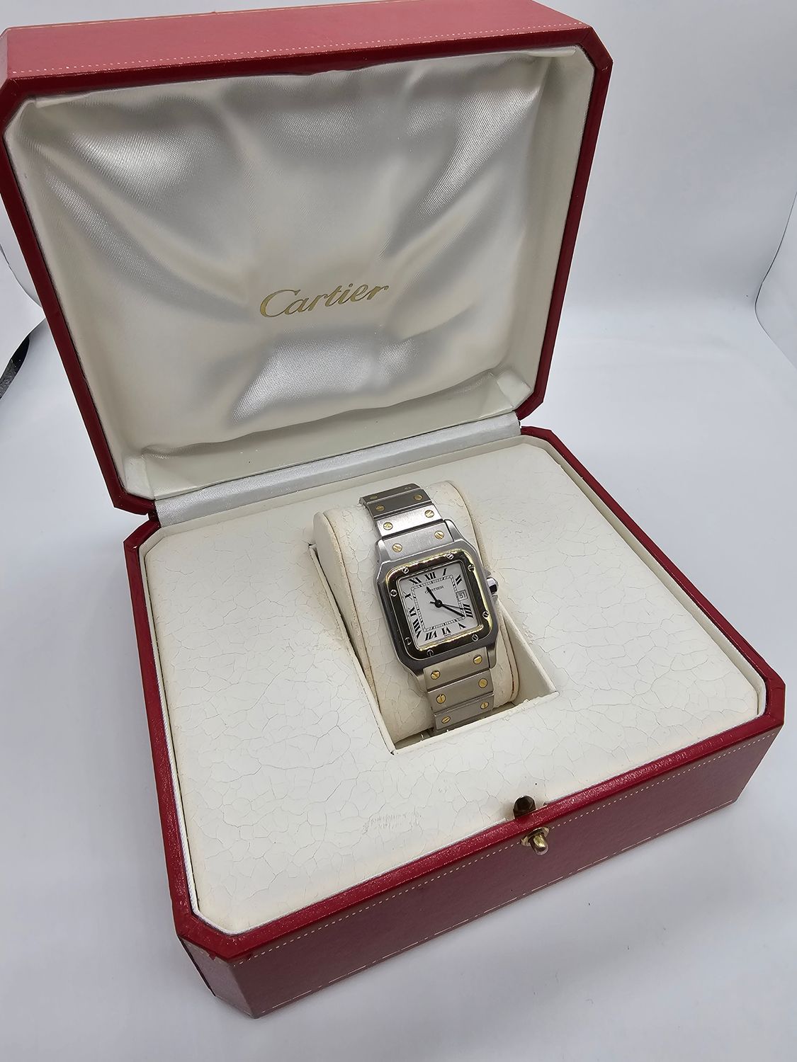 Cartier Santos Carree, White Dial Steel &amp; Gold Watch, Ref 2961