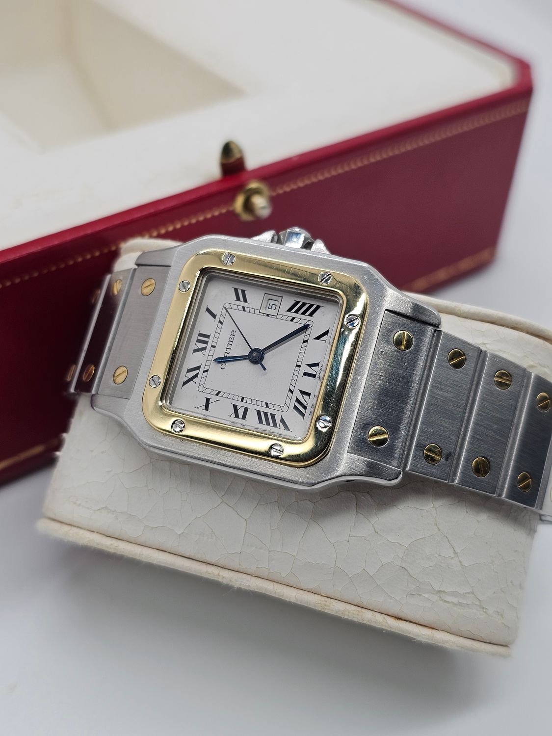 Cartier Santos Carree, White Dial Steel &amp; Gold Watch, Ref 2961