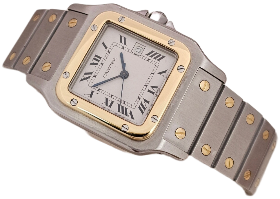Cartier Santos Carree, White Dial Steel &amp; Gold Watch, Ref 2961