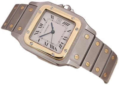 Cartier Santos Carree, White Dial Steel &amp; Gold Watch, Ref 2961