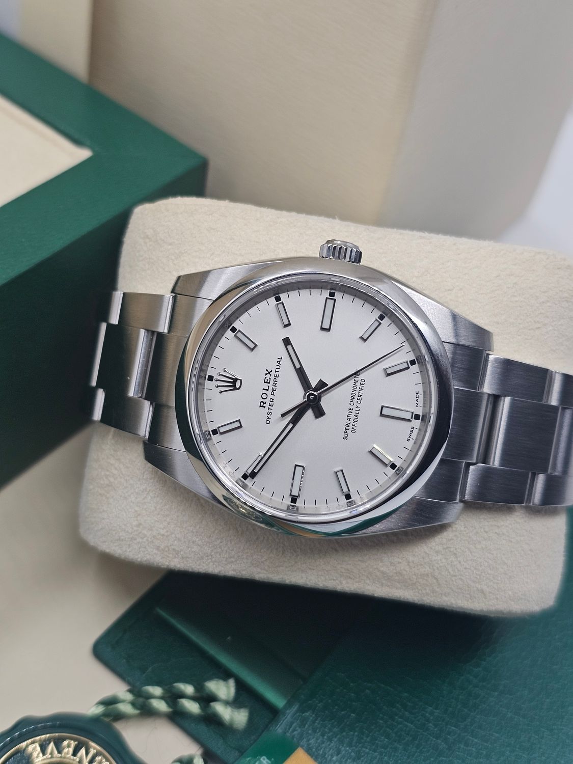 Rolex Oyster Perpetual 34mm Watch, 114200 White Dial 2019 Box and Papers