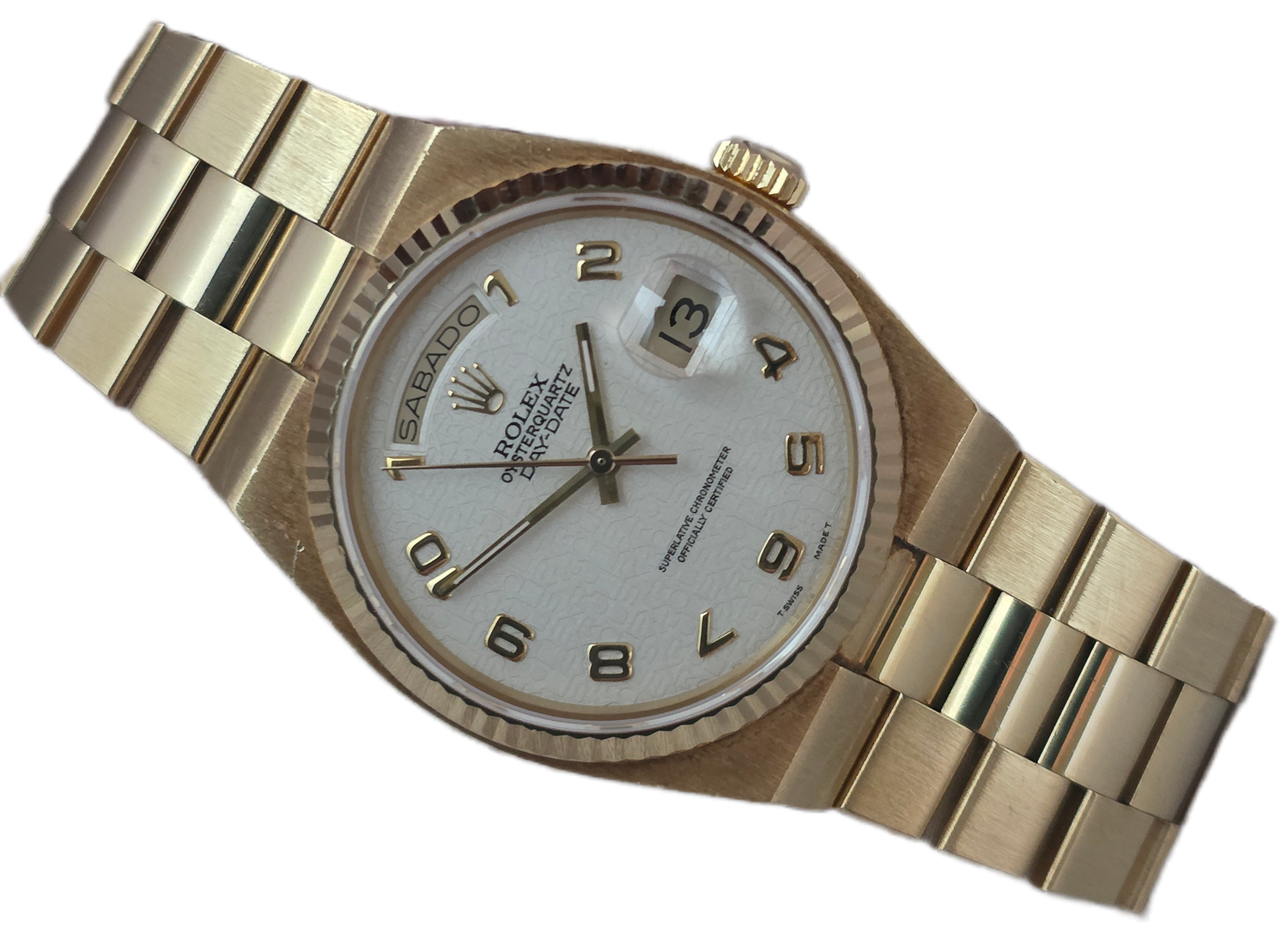 Rolex Day-Date Oysterquartz 19018, Box/Papers, Rare Dial Orig Receipt &amp; Sticker
