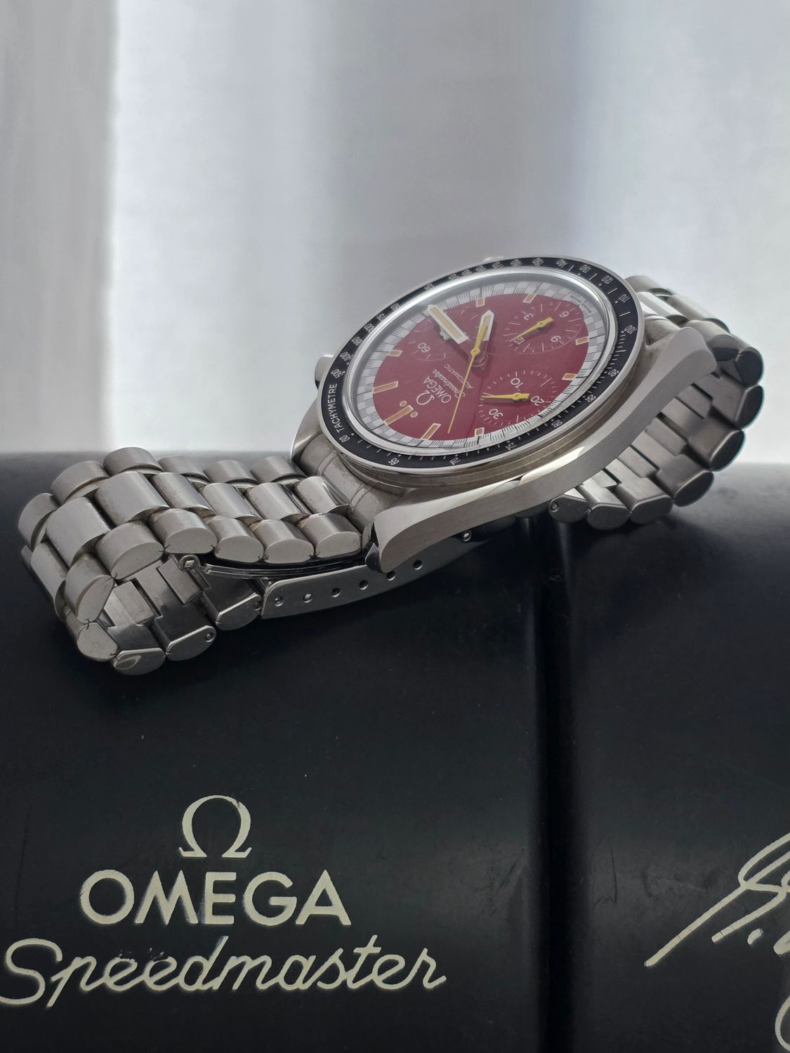 OMEGA Speedmaster Red Chrono Micheal Schumacher Watch, Full Set 1997 3510.12.00