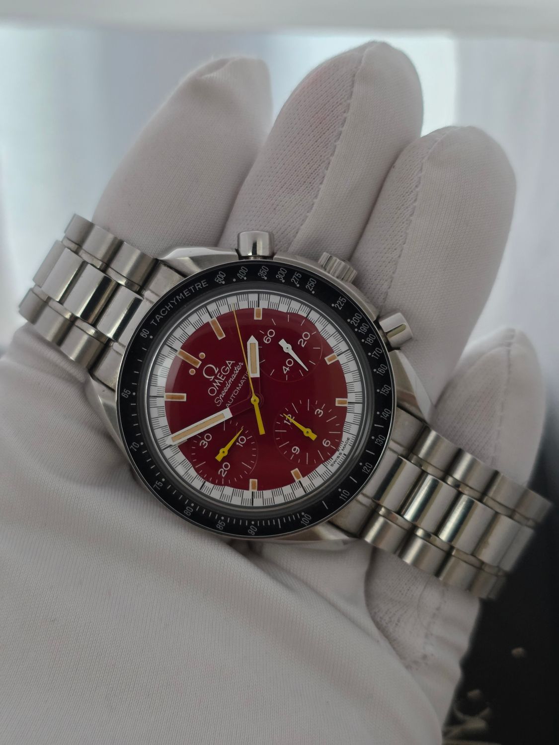 OMEGA Speedmaster Red Chrono Micheal Schumacher Watch, Full Set 1997 3510.12.00