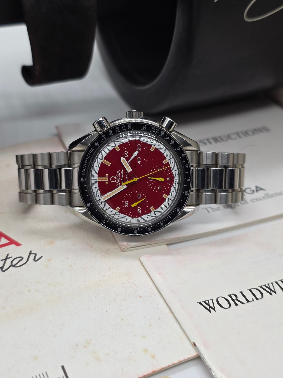 OMEGA Speedmaster Red Chrono Micheal Schumacher Watch, Full Set 1997 3510.12.00