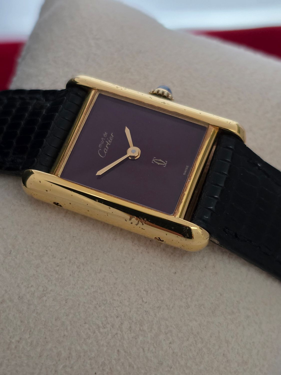 Cartier Tank Must De Cartier Red Lacquer Dial Manual Wind, Original unpolished