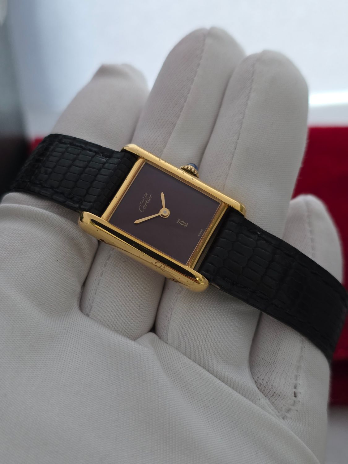 Cartier Tank Must De Cartier Red Lacquer Dial Manual Wind, Original unpolished