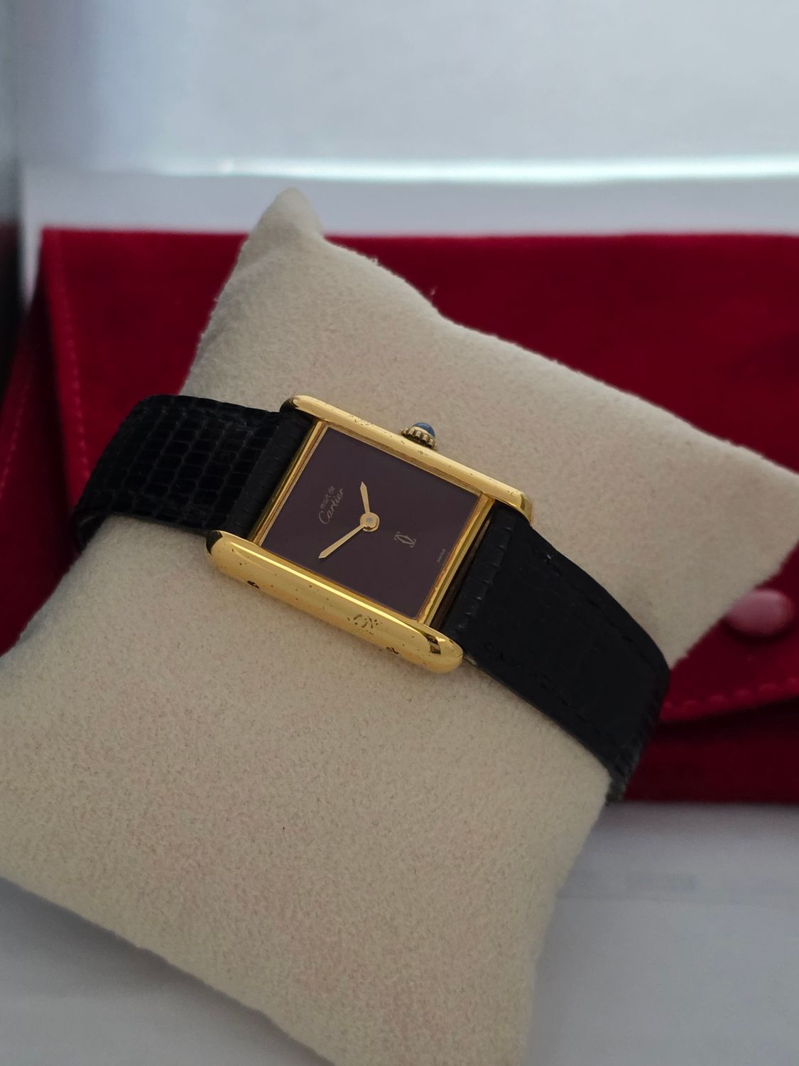 Cartier Tank Must De Cartier Red Lacquer Dial Manual Wind, Original unpolished