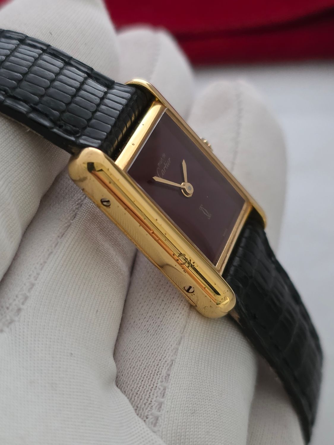 Cartier Tank Must De Cartier Red Lacquer Dial Manual Wind, Original unpolished