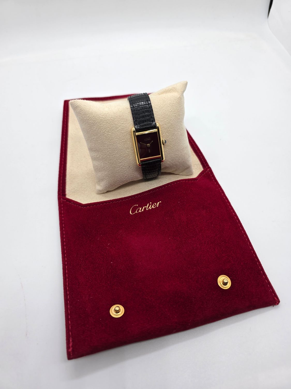 Cartier Tank Must De Cartier Red Lacquer Dial Manual Wind, Original unpolished